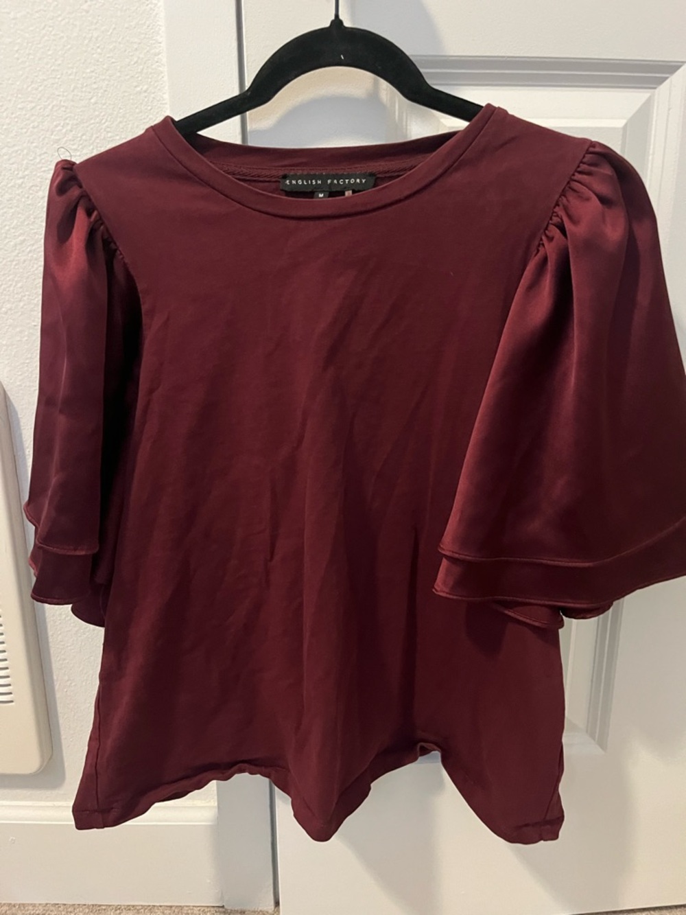 English Factory Wine Burgundy Puff Sleeve Tee